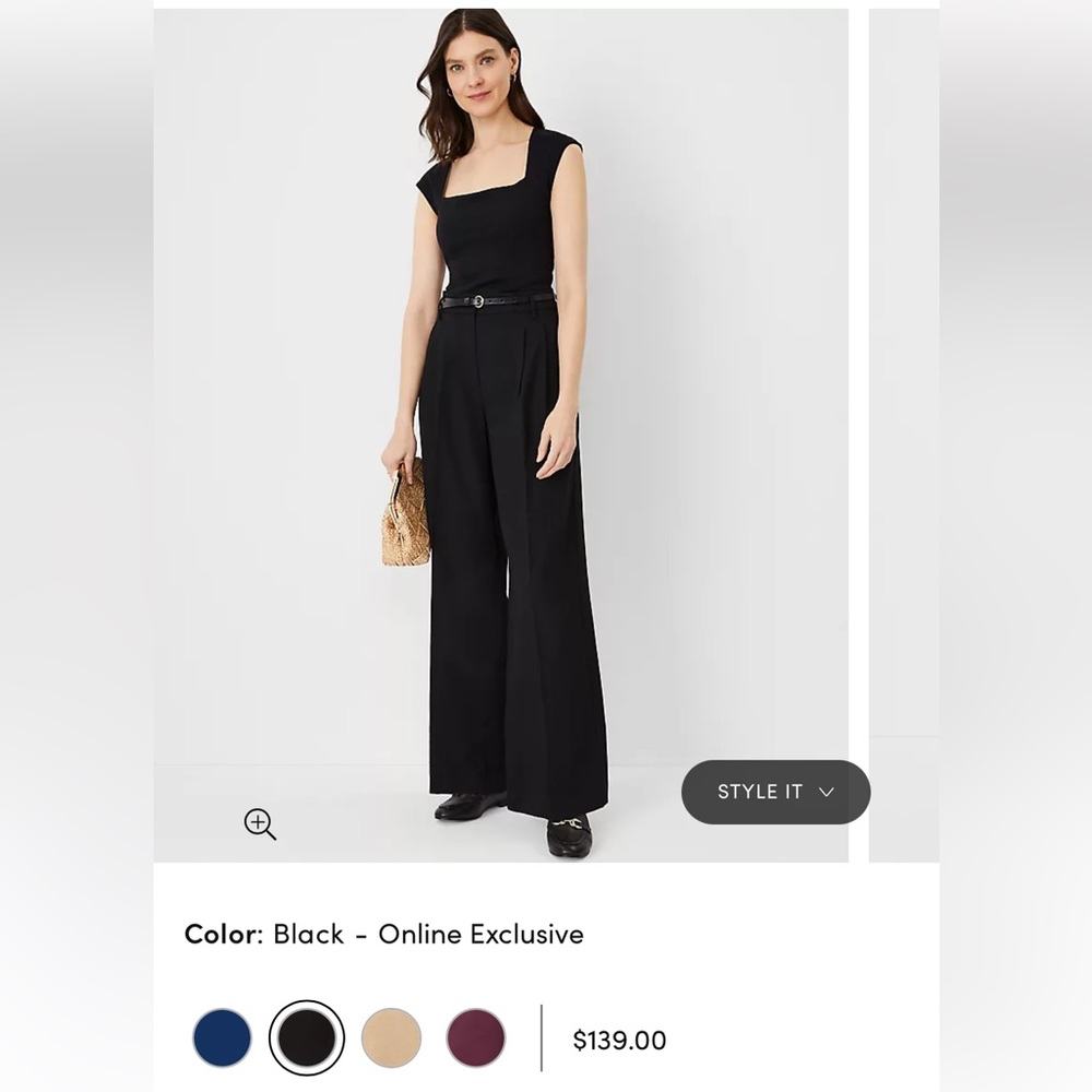 Pleated black wide leg trouser